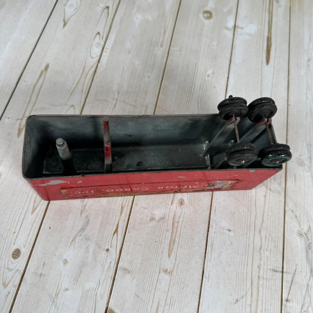 Vintage Ralstoy Pressed Steel‎ Semi Truck Yellow Cab Red Trailer 1950s